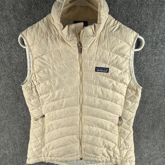 Patagonia Women Down Vest Sleeveless Ivory Full Zip Pockets Small Adjustable - Picture 1 of 16